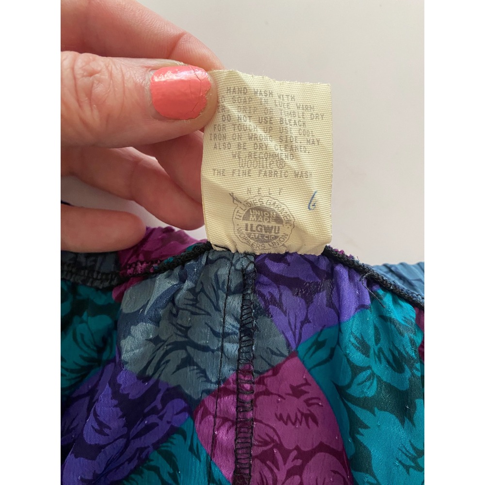 Vintage Marie St Floral Harlequin Midi Skirt Teal Purple Jewel Tone 80s USA 6 - Picture 6 of 7